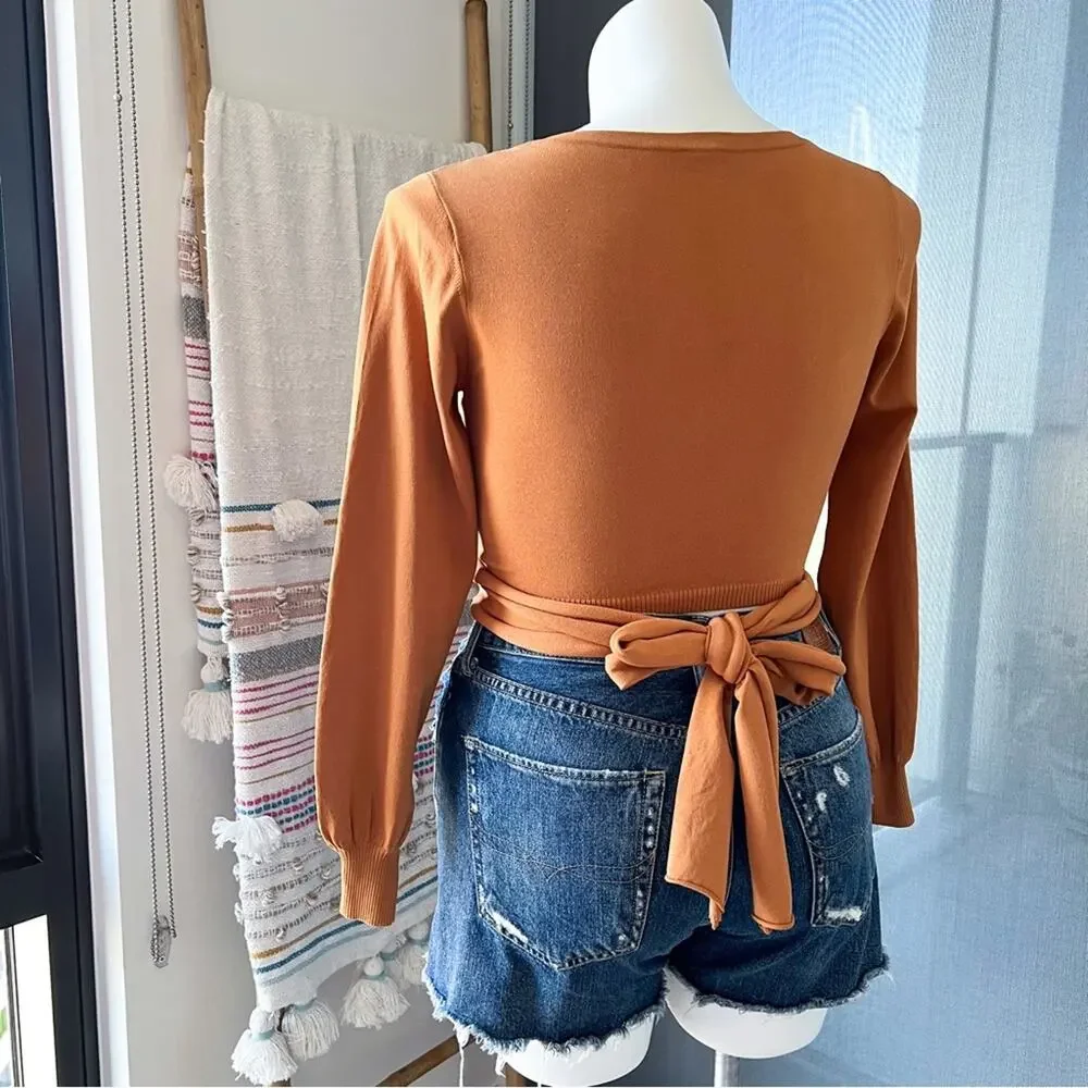 Cult Gaia Mustard Yellow Long Sleeves Wrap Around Pullover Sweater Women’s Small - Picture 4 of 9